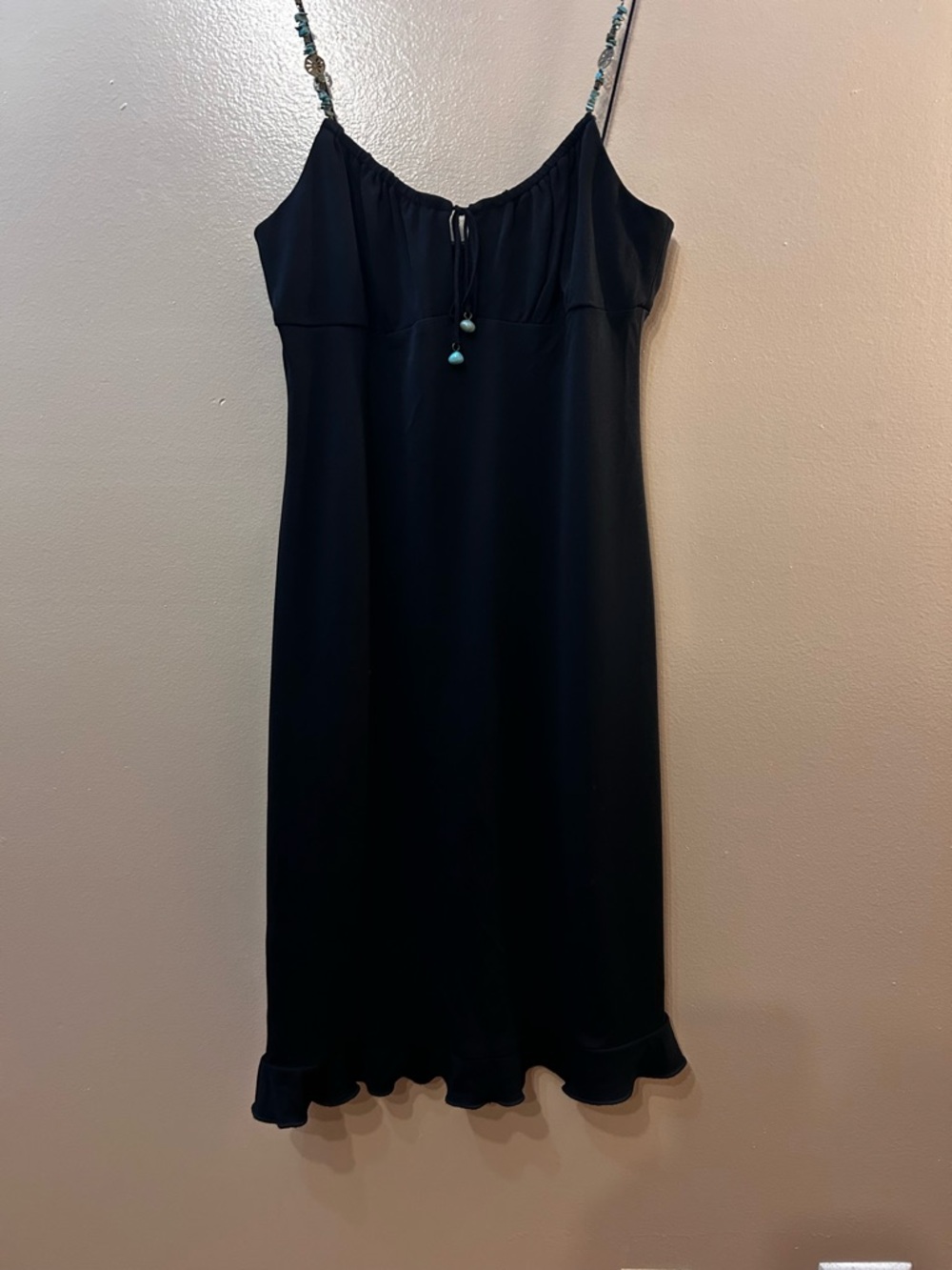 Allen B. By Allen Schwartz Black Midi Slip Dress with Beaded Straps